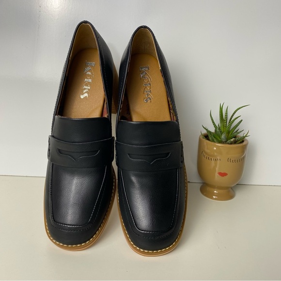 SALE New Korks Black Leather Loafers with Wooden Heel - Picture 7 of 8